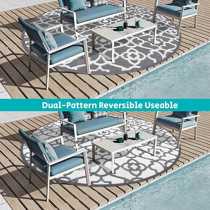 HEBE Outdoor Rug 8ft for Patios Waterproof Clearance Reversible Patio Mat Plastic Straw Rug RV Camping Mat Outside Area Rug Carpet for Camping RV,Porch,Deck,Balcony,Camper,Backyard