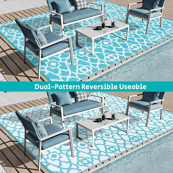 HEBE Outdoor Rug 8'x10' for Patios Waterproof Clearance Reversible Patio Mat Plastic Straw Rug RV Camping Mat Outside Area Rug Carpet for Camping RV,Porch,Deck,Balcony,Camper,Backyard