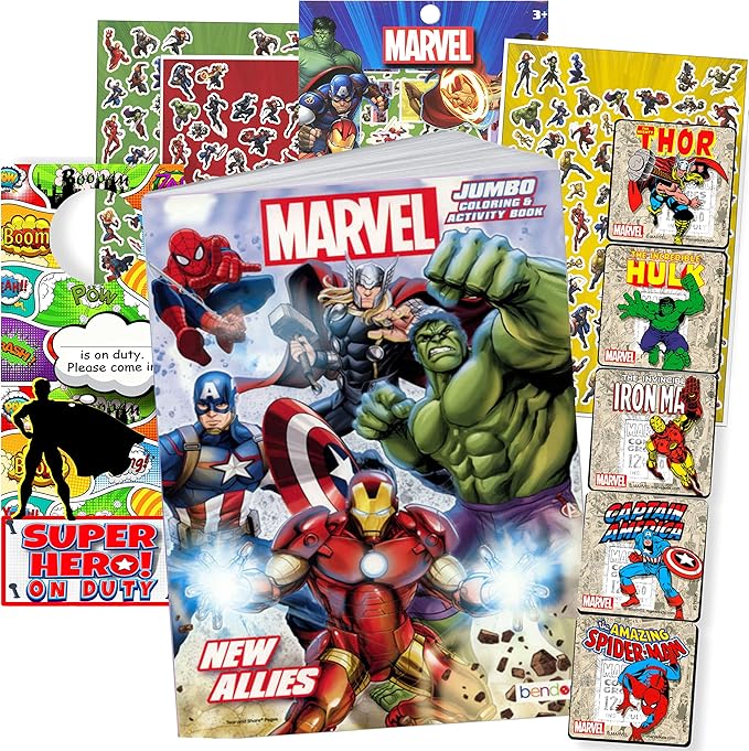 Avengers Coloring Book Set Bundle with Avengers Stickers and Superhero Door Hanger (Avengers Classic)