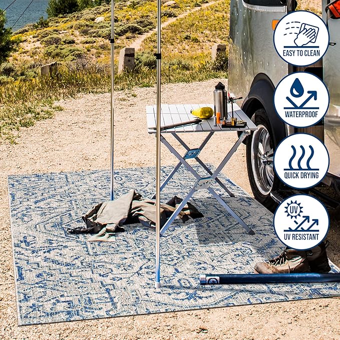 JONATHAN Y SMB105B-8 Estrella Bohemian Medallion Textured Weave Indoor/Outdoor Navy/Gray 8 ft. x 10 ft. Area Rug Coastal, Easy Cleaning, for High Traffic, Kitchen, Living Room, Backyard, Non Shedding