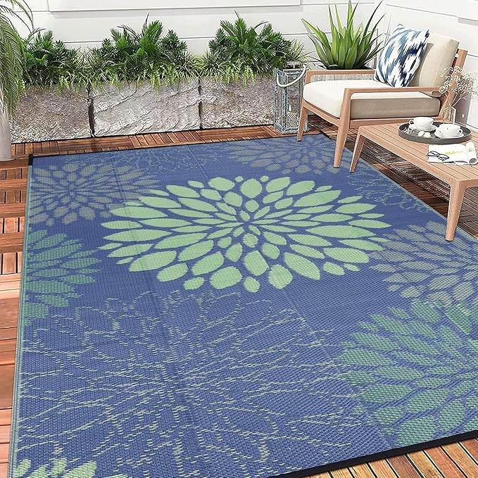 Ileading Reversible Outdoor Rug 5x8Ft Waterproof Patio Rug Carpet Portable Outdoor Plastic Straw Rug Large RV Camping Mat Rug for Patio, Clearance, Deck, Beach, Porch, Camping, Picnic, Colorful