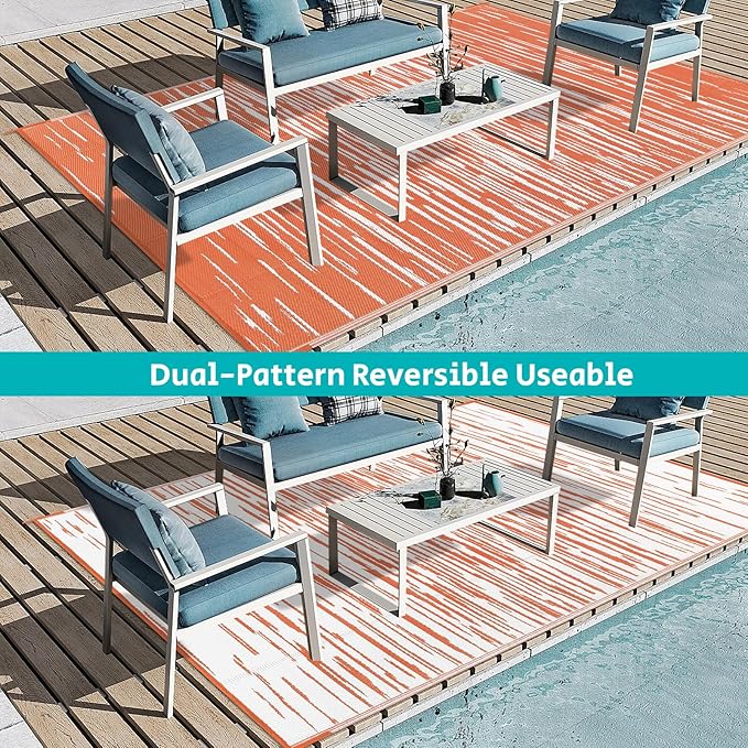 HEBE Outdoor Rug 6'x9' for Patios Clearance Waterproof Patio Mat Plastic Straw Rug Reversible RV Camping Tent Rug Outside Indoor Outdoor Area Rugs for RV,Deck,Beach,Balcony,Camper