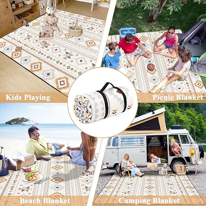 HiiARug Picnic Blankets Extra Large Picnic Outdoor Blanket 80"x80" Waterproof Foldable Outdoor Rug Boho Beach Blanket Sandproof Camping Mat Picnic Mat for Beach, Camping Grass Lawn Park Accessories