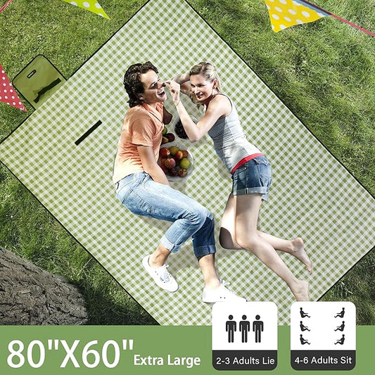 Picnic Blanket Outdoor Extra Large Picnic Mat 80"X60" Camping Blanket Beach Blanket Foldable Waterproof Sand Mat Hiking Travel Family Concerts(Green)