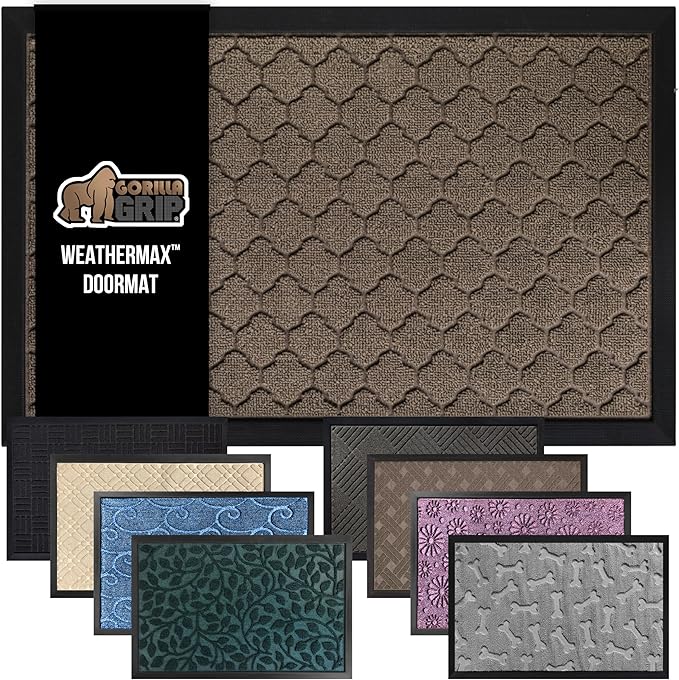 GORILLA GRIP 100% Waterproof All-Season WeatherMax Doormat, 72x24 Runner, Durable Natural Rubber, Stain and Fade Resistant, Low Profile, Indoor Outdoor Door Mats, Easy Clean Mat, Latte Quatrefoil