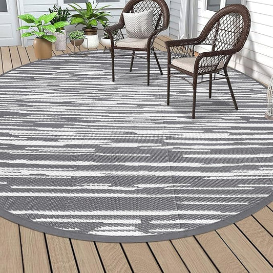 HEBE Round Outdoor Rug 8' Waterproof for Patios Clearance, Reversible Plastic Straw Rug Camping Carpet, Indoor Outdoor Area Rugs Patio Mats for RV,Picnic,Backyard,Deck,Balcony,Porch