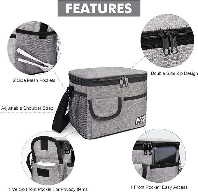 Tirrinia Insulated Lunch Box for Women Men, Leakproof Reusable Lunch Bag Containers for Adult,Working,Office,Lunch Soft Cooler Bag Tote for Picnic Hiking Beach,Gray