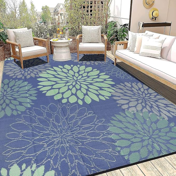 Ileading Reversible Outdoor Rug 8x10Ft Waterproof Patio Rug Carpet Portable Outdoor Plastic Straw Rug Large RV Camping Mat Rug for Patio, Clearance, Deck, Beach, Porch, Camping, Picnic, Colorful