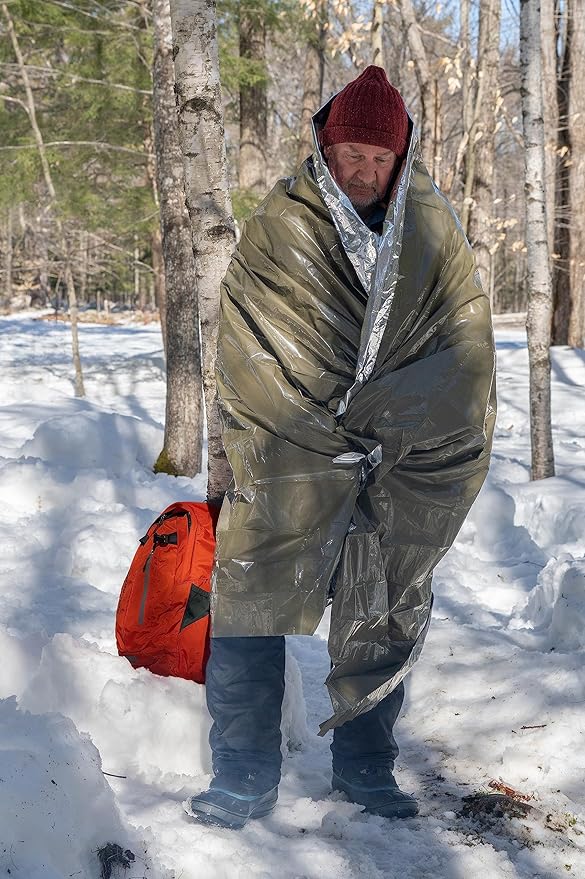 S.O.L. Survive Outdoors Longer 90% Heat Reflective Heavy-Duty Emergency Blanket - Thick, Rugged for Disaster Preparedness Kit - Waterproof, Windproof, Tear-Resistant - 58" x 98", 3.2 oz, Green