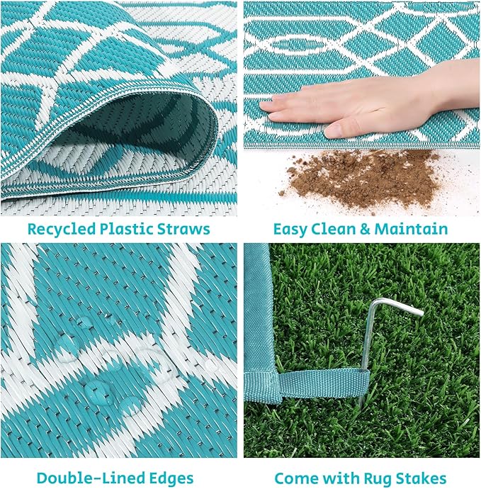 HEBE Outdoor Rug 5'x8' for Patios Waterproof Clearance Reversible Patio Mat Plastic Straw Rug RV Camping Mat Outside Area Rug Carpet for Camping RV,Porch,Deck,Balcony,Camper,Backyard