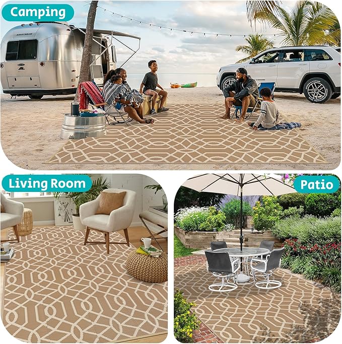 HEBE Outdoor Rug 9'x12' for Patios Waterproof Clearance Reversible Patio Mat Plastic Straw Rug RV Camping Mat Outside Area Rug Carpet for Camping RV,Porch,Deck,Balcony,Camper,Backyard