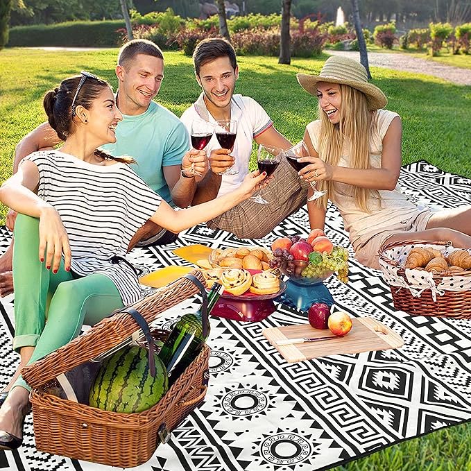 Extra Large Picnic Blankets Waterproof Foldable (80 "x 80") Beach Blanket Waterproof Sandproof,3-Layer Thicking Mat Outdoor Packable Camping Blanket(Bohemian)