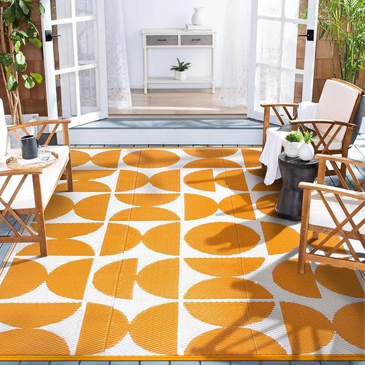 Wonnitar Outdoor Rug 6x9, Waterproof Patios Rug Reversible Plastic Straw Rug, Large Outside Area Rug, Portable RV Mat, Indoor Outdoor Carpet for Picnic Balcony Backyard Porch Deck (Orange,6'x9')