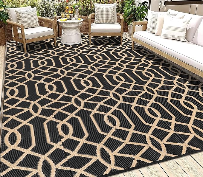 HEBE Outdoor Rug 6'x9' for Patios Waterproof Clearance Reversible Patio Mat Plastic Straw Rug RV Camping Mat Outside Area Rug Carpet for Camping RV,Porch,Deck,Balcony,Camper,Backyard