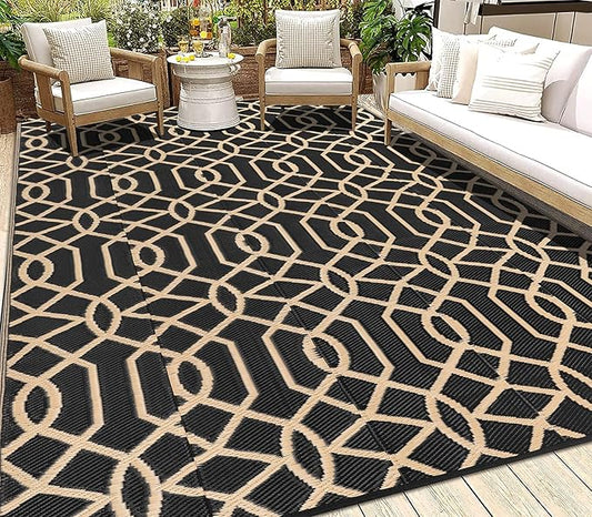HEBE Outdoor Rug 6'x9' for Patios Waterproof Clearance Reversible Patio Mat Plastic Straw Rug RV Camping Mat Outside Area Rug Carpet for Camping RV,Porch,Deck,Balcony,Camper,Backyard