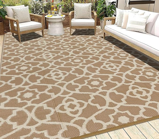 HEBE Outdoor Rug 8'x10' for Patios Waterproof Clearance Reversible Patio Mat Plastic Straw Rug RV Camping Mat Outside Area Rug Carpet for Camping RV,Porch,Deck,Balcony,Camper,Backyard