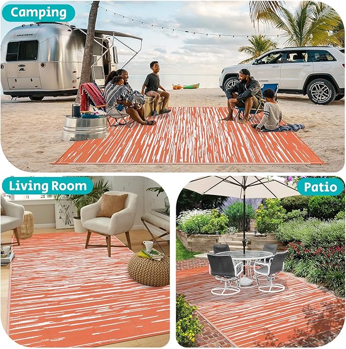 HEBE Outdoor Rug 8'x10' for Patios Clearance Waterproof Patio Mat Plastic Straw Rug Reversible RV Camping Tent Rug Outside Indoor Outdoor Area Rugs for RV,Deck,Beach,Balcony,Camper
