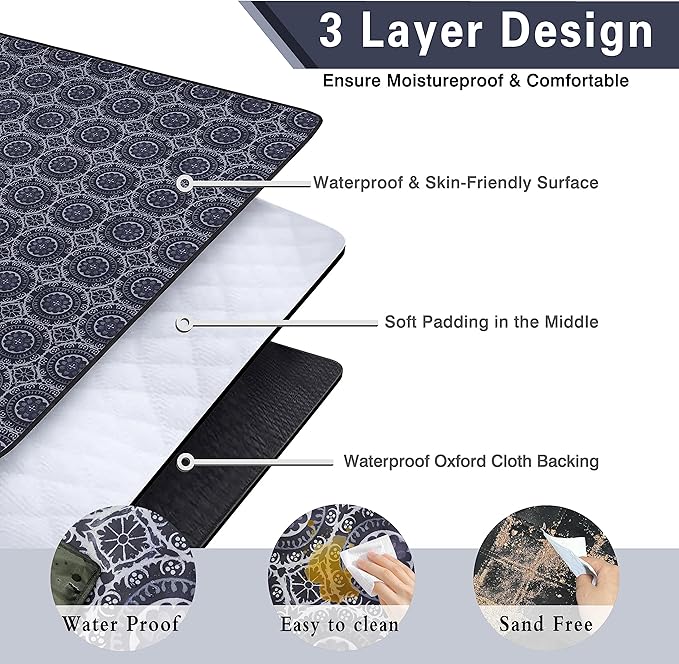 Extra Large Picnic Blankets Waterproof Foldable (60 "x 80") Beach Blanket Waterproof Sandproof,3-Layer Thicking Mat Outdoor Packable Camping Blanket