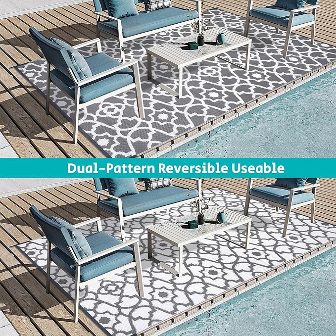 HEBE Outdoor Rug 5'x8' for Patios Waterproof Clearance Reversible Patio Mat Plastic Straw Rug RV Camping Mat Outside Area Rug Carpet for Camping RV,Porch,Deck,Balcony,Camper,Backyard