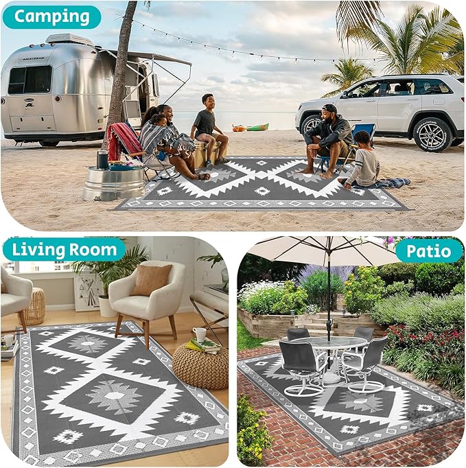 HEBE Outdoor Rug 5'x8' for Patios Clearance Waterproof Patio Mat Plastic Straw Rug Reversible RV Camping Tent Rug Outside Indoor Outdoor Area Rugs for RV,Deck,Beach,Balcony,Camper
