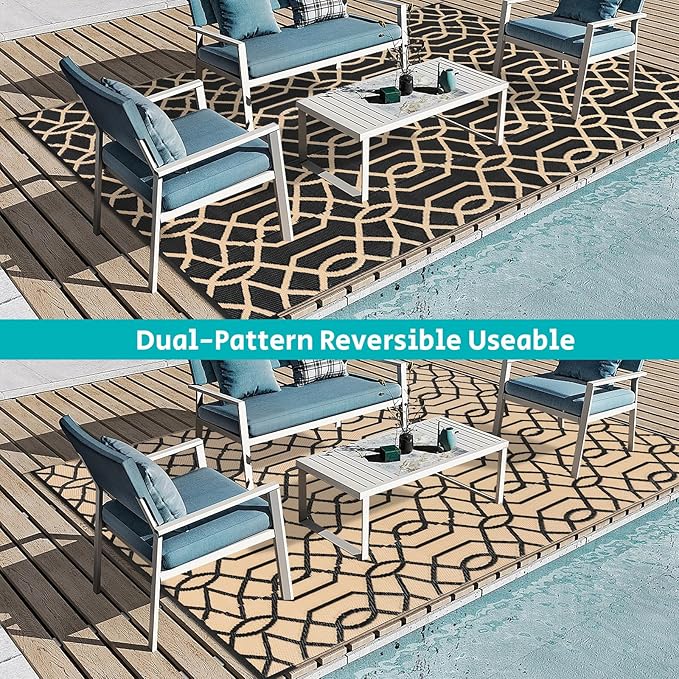 HEBE Outdoor Rug 6'x9' for Patios Waterproof Clearance Reversible Patio Mat Plastic Straw Rug RV Camping Mat Outside Area Rug Carpet for Camping RV,Porch,Deck,Balcony,Camper,Backyard