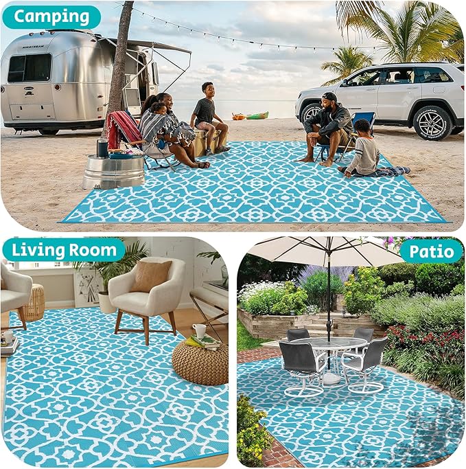 HEBE Outdoor Rug 6'x9' for Patios Waterproof Clearance Reversible Patio Mat Plastic Straw Rug RV Camping Mat Outside Area Rug Carpet for Camping RV,Porch,Deck,Balcony,Camper,Backyard