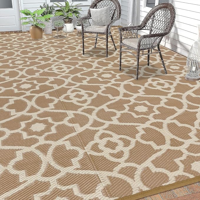 HEBE Outdoor Rug 9'x12' for Patios Waterproof Clearance Reversible Patio Mat Plastic Straw Rug RV Camping Mat Outside Area Rug Carpet for Camping RV,Porch,Deck,Balcony,Camper,Backyard