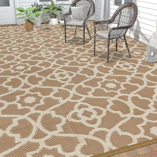 HEBE Outdoor Rug 9'x12' for Patios Waterproof Clearance Reversible Patio Mat Plastic Straw Rug RV Camping Mat Outside Area Rug Carpet for Camping RV,Porch,Deck,Balcony,Camper,Backyard