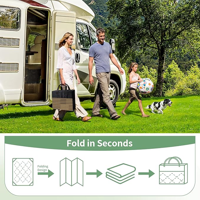 GENIMO Outdoor Rug for Patio Clearance, 8'x10' Waterproof Camping Mat, Reversible Plastic Straw Rugs for RV, Camper, Balcony, Backyard, Picnic, Deck (Black Brown)