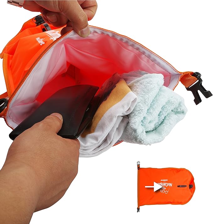 NuCamper Swim Buoy for Open Water Swimmers with Adjustable Waist Belt, Waterproof Dry Bag, Swim Bubble for Safty Swimming, Training Snorkeling, Kayaking, Boating,Beach Bags Large Capacity 28L