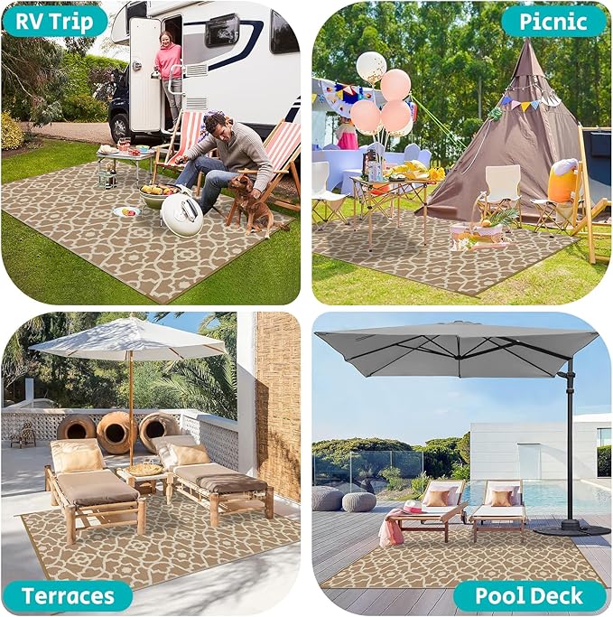 HEBE Outdoor Rug 5'x8' for Patios Waterproof Clearance Reversible Patio Mat Plastic Straw Rug RV Camping Mat Outside Area Rug Carpet for Camping RV,Porch,Deck,Balcony,Camper,Backyard