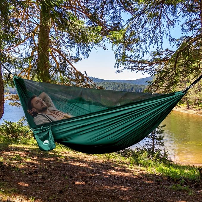 Camping Hammock - Portable Hammock with Mosquito Net, Lightweight Backpacking Hammocks Swing Camping Accessories for Indoor, Outdoor, Beach, Backyard, Patio, Travel, Hiking