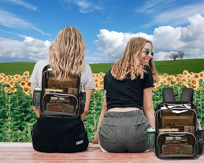 Clear Backpack, 15'' Clear Backpacks for School Heavy Duty See Through Bookbag Amber 0.6mm PVC Backpack for Men Women