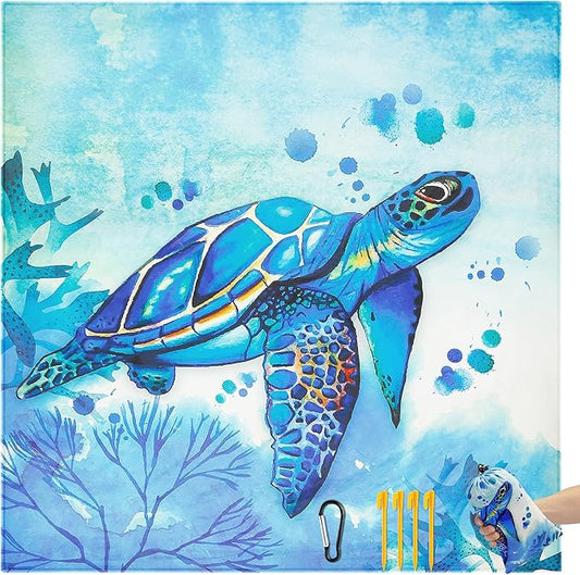AISPARKY Beach Blanket Waterproof Sandproof Quick Drying Beach Mat Extra Large Outdoor Picnic Blanket for Travel Camping Hiking (Turtle, 79" X 83")