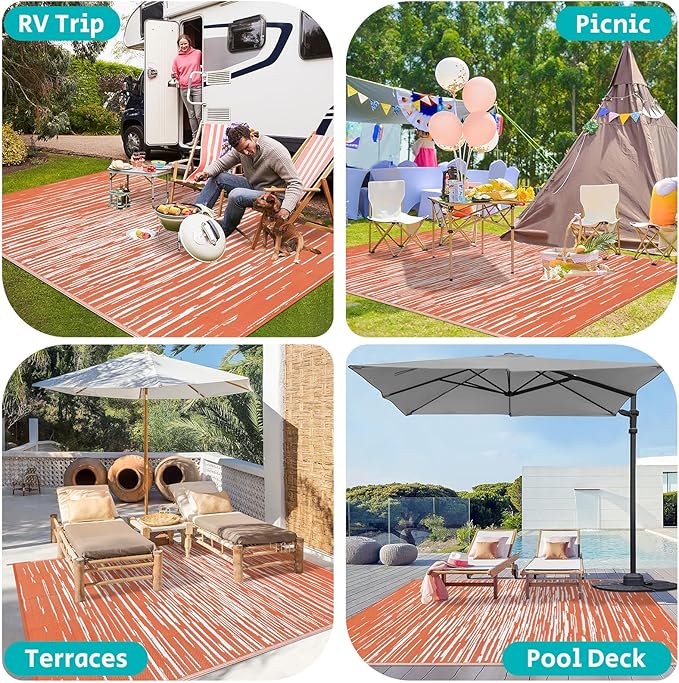 HEBE Outdoor Rug 9'x12' for Patios Clearance Waterproof Patio Mat Plastic Straw Rug Reversible RV Camping Tent Rug Outside Indoor Outdoor Area Rugs for RV,Deck,Beach,Balcony,Camper