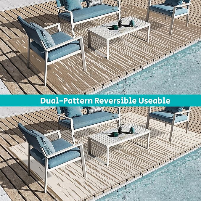 HEBE Outdoor Rug 5'x8' for Patios Clearance Waterproof Patio Mat Plastic Straw Rug Reversible RV Camping Tent Rug Outside Indoor Outdoor Area Rugs for RV,Deck,Beach,Balcony,Camper