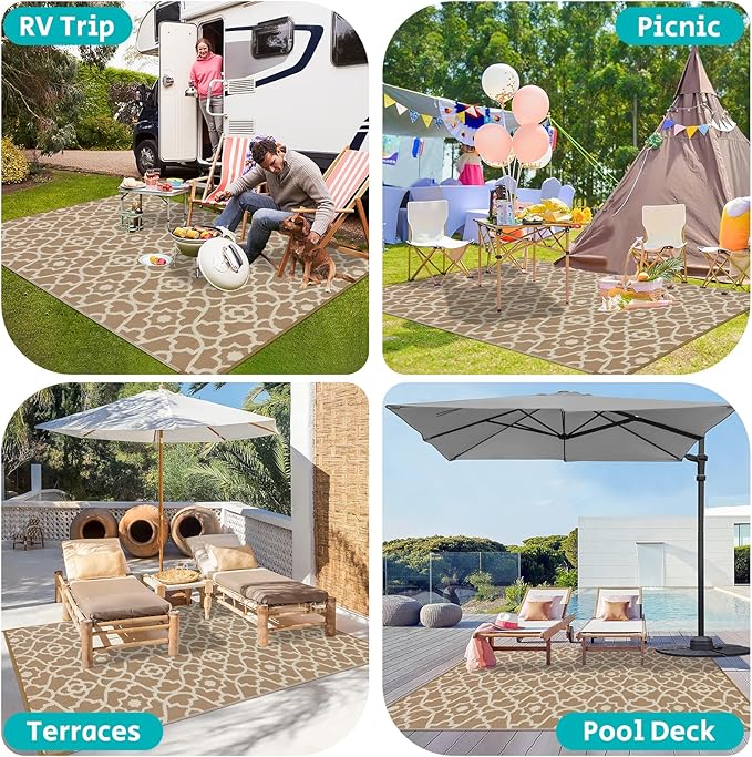 HEBE Outdoor Rug 6'x9' for Patios Waterproof Clearance Reversible Patio Mat Plastic Straw Rug RV Camping Mat Outside Area Rug Carpet for Camping RV,Porch,Deck,Balcony,Camper,Backyard