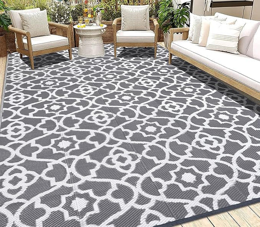 HEBE Outdoor Rug 8'x10' for Patios Waterproof Clearance Reversible Patio Mat Plastic Straw Rug RV Camping Mat Outside Area Rug Carpet for Camping RV,Porch,Deck,Balcony,Camper,Backyard