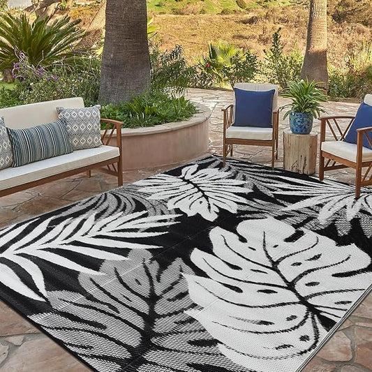 Outdoor Rug 5x8 ft Waterproof, Reversible Outdoor Plastic Straw Rug for Patios Clearance, Outdoor Area Rug Carpet RV Mat for Camping Backyard Deck Porch
