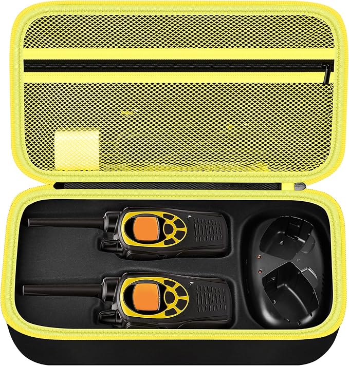 ANKHOH Walkie Talkie Case Holder for 50 Channel GMRS Two-Way Radio, Long Range Handheld Mobile Radios Hard Storage Carrying Box for Rechargeable Batteries, Charger and Headset, Yellow(Bag Only)