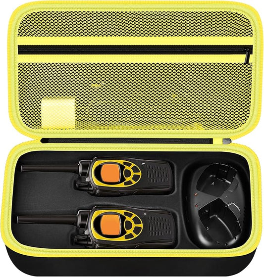 ANKHOH Walkie Talkie Case Holder for 50 Channel GMRS Two-Way Radio, Long Range Handheld Mobile Radios Hard Storage Carrying Box for Rechargeable Batteries, Charger and Headset, Yellow(Bag Only)
