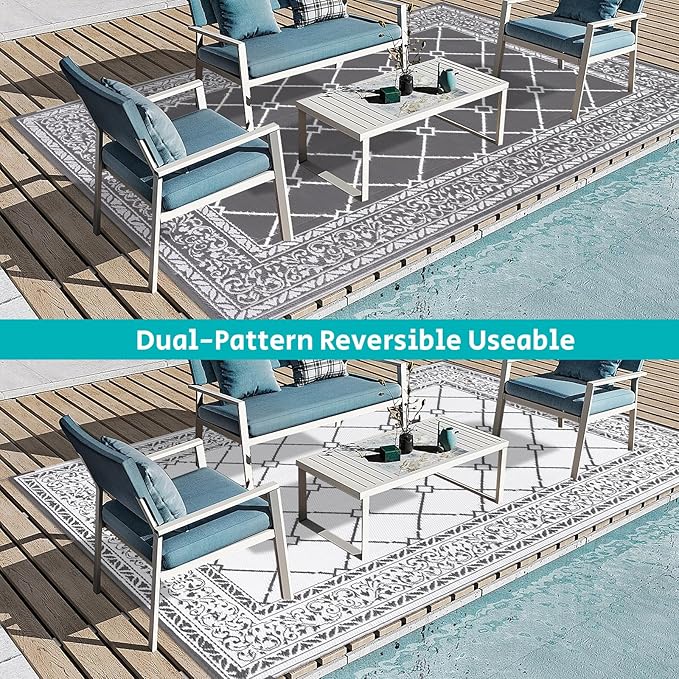 HEBE Outdoor Rug 6'x9' for Patios Waterproof Clearance Reversible Patio Mat Plastic Straw Rug RV Camping Mat Outside Area Rug Carpet for Camping RV,Porch,Deck,Balcony,Camper,Backyard