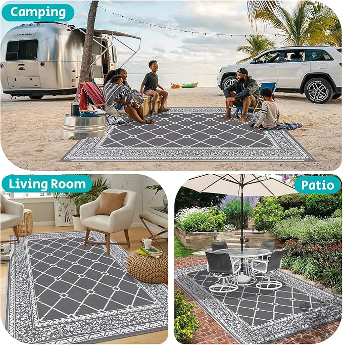 HEBE Outdoor Rug 6'x9' for Patios Waterproof Clearance Reversible Patio Mat Plastic Straw Rug RV Camping Mat Outside Area Rug Carpet for Camping RV,Porch,Deck,Balcony,Camper,Backyard