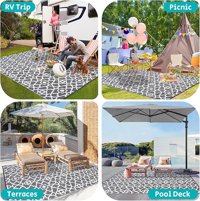 HEBE Outdoor Rug 8'x10' for Patios Waterproof Clearance Reversible Patio Mat Plastic Straw Rug RV Camping Mat Outside Area Rug Carpet for Camping RV,Porch,Deck,Balcony,Camper,Backyard