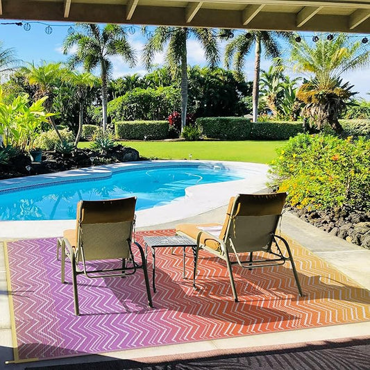 Lahome Colorful Outdoor Plastic Straw Rug, Reversible Outdoor Area Rug Waterproof 6x9 Patio Rugs, Camping Rugs for RV Backyard Deck Porch Picnic Beach Trailer (Orange/Purple, 6' x 9')