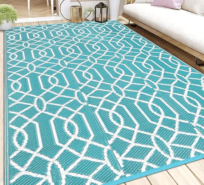 HEBE Outdoor Rug 6'x9' for Patios Waterproof Clearance Reversible Patio Mat Plastic Straw Rug RV Camping Mat Outside Area Rug Carpet for Camping RV,Porch,Deck,Balcony,Camper,Backyard