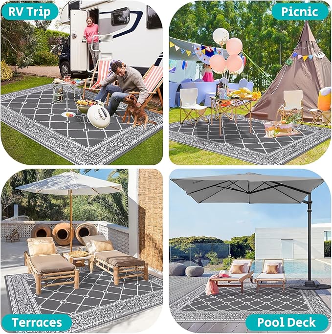 HEBE Outdoor Rug 8'x10' for Patios Waterproof Clearance Reversible Patio Mat Plastic Straw Rug RV Camping Mat Outside Area Rug Carpet for Camping RV,Porch,Deck,Balcony,Camper,Backyard