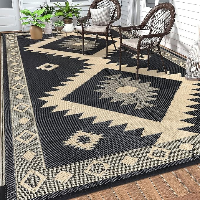 HEBE Outdoor Rug 6'x9' Waterproof for Patios Clearance, Reversible Plastic Straw Rug Camping Carpet, Indoor Outdoor Area Rugs Patio Mats for RV,Picnic,Backyard,Deck,Balcony,Porch