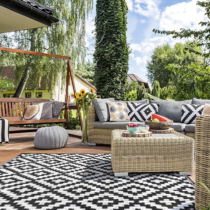 Outdoor Rugs Patio Camping Waterproof - 6x9 Plastic Straw Patio Rug Portable for Campers, Outside RVs Mat, Outdoor Area Carpet for Patios Clearance, Backyard Porch, Balcony, Picnic