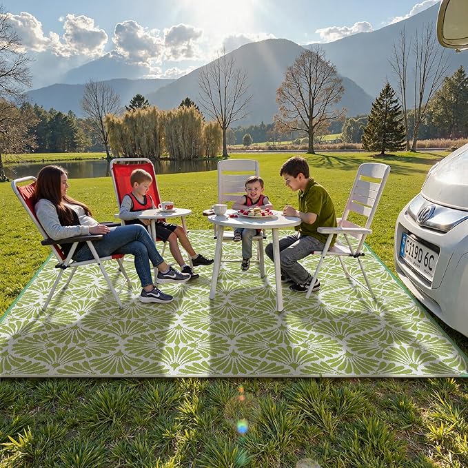 Lahome Plastic Outdoor Rug 8x10 Waterproof, Camping Rugs for Outside Your Rv, Lightweight Outdoor Mat for Beach Picnic Backyard Garden Under Awning, Pale Green,8'x10'